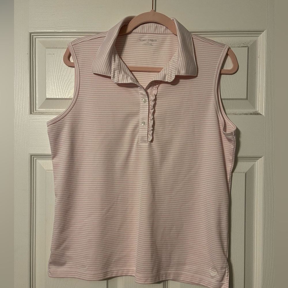 💖🎾 Tory Sport Tech Pique Sleeveless Polo Large | EUC Pink | Tennis Golf Polo 💖🎾
